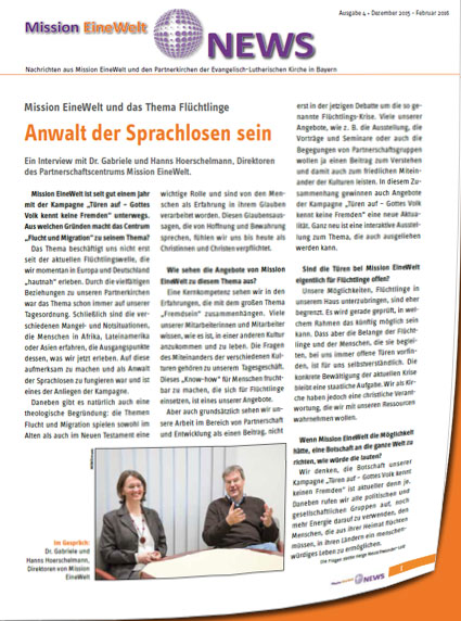 Artikel aus der Zeitschrift "Mission EineWelt", Ausgabe 4/2015